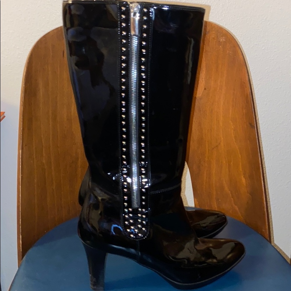 Aquatalia patent leather boots.